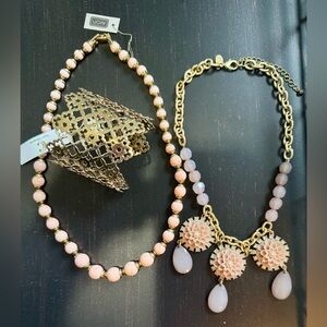 3 Set NEW Vintage Avon/Charming Charlie’s Cf/Lia Sophia Gold Pink Coral Necklace